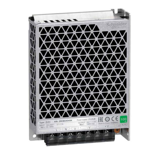 شنايدر ABL2REM24045K | مصدر طاقة أحادي الطور، دخل 100...240 فولت، خرج 24 فولت تيار مستمر، 108 وات، 4,5 أمبير