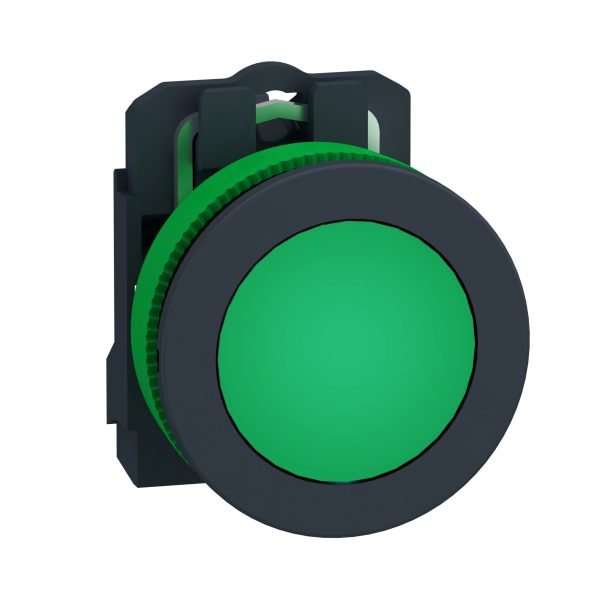 شنايدر XB5FVM3 | ضوء دليلي مُثبت، بلاستيك، أخضر، Ø30، عدسة عادية مع LED متكامل، 230...240 فولت تيار متردد