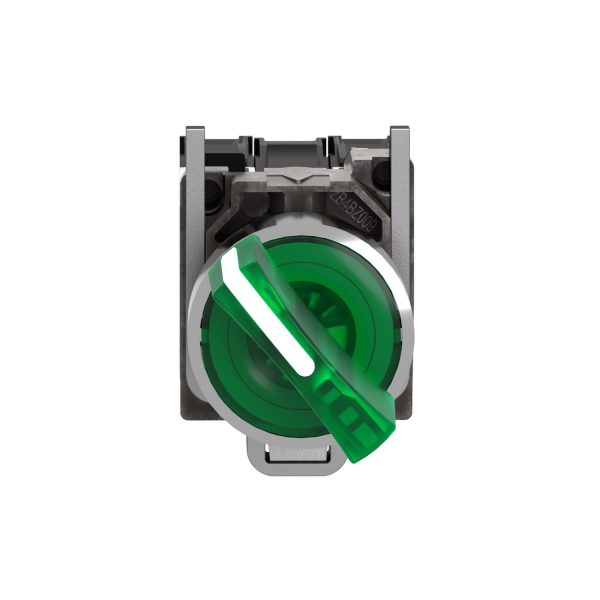 شنايدر XB4BK123G5 هارموني | مفتاح محدد مضاء، معدني، أخضر، Ø22، وضعين، ثابت، 110...120 فولت تيار متردد، 1 NO + 1 NC