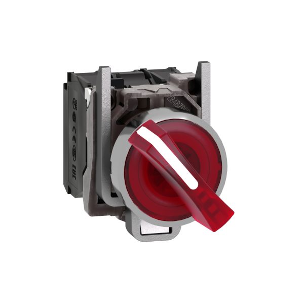 شنايدر XB4BK124B5 | مفتاح محدد مضاء، معدني، أحمر، Ø22، وضعين، ثابت، 24 فولت تيار متردد/تيار مستمر، 1 NO + 1 NC